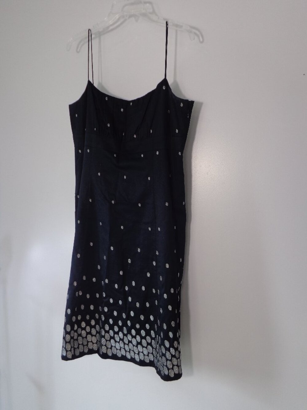 Ann Taylor Knee-length Spaghetti-strap Navy Silver Polka Dot Cotton Dress Sz 14
